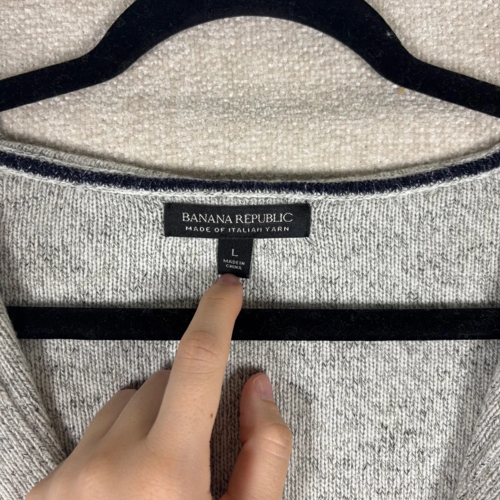 Banana Republic Mens Italian Yarn Wool Linen Full Zip Hooded Sweater Gray Large